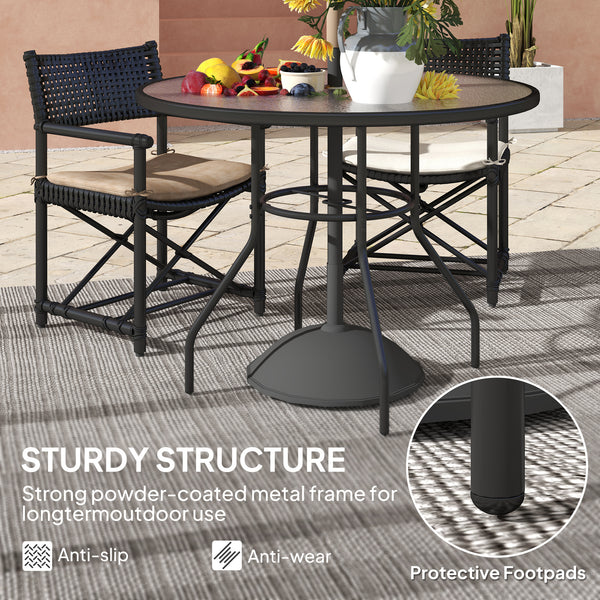39.4" Round Garden Table with Umbrella Hole, Glass Top and Steel Frame