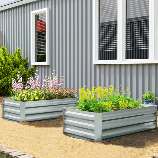 Outsunny Set of 2 Galvanized Raised Beds for Garden, Outdoor Planter Box for Flowers, Herbs and Vegetables, Light Gray |