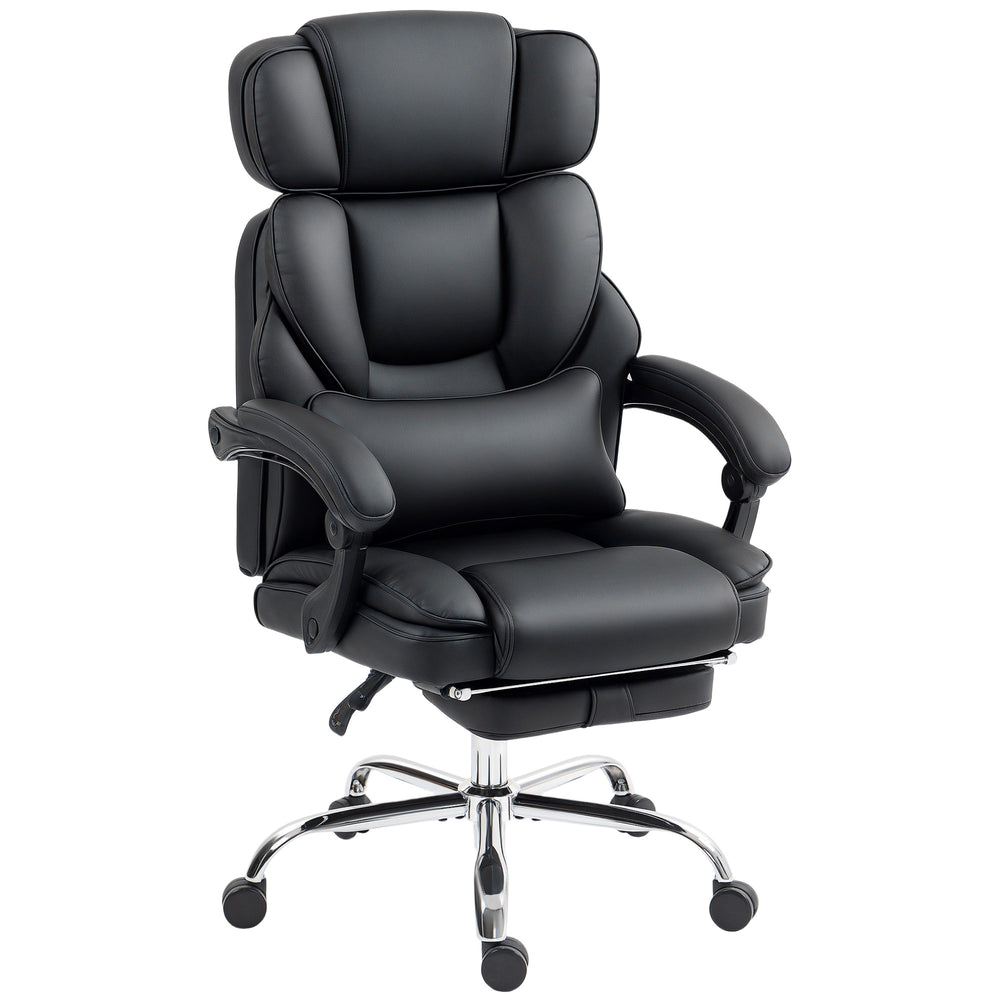 Chaise de bureau en similicuir, inclinable avec repose-pieds, appui-tête réglable, soutien lombaire, roulettes pivotantes, noir