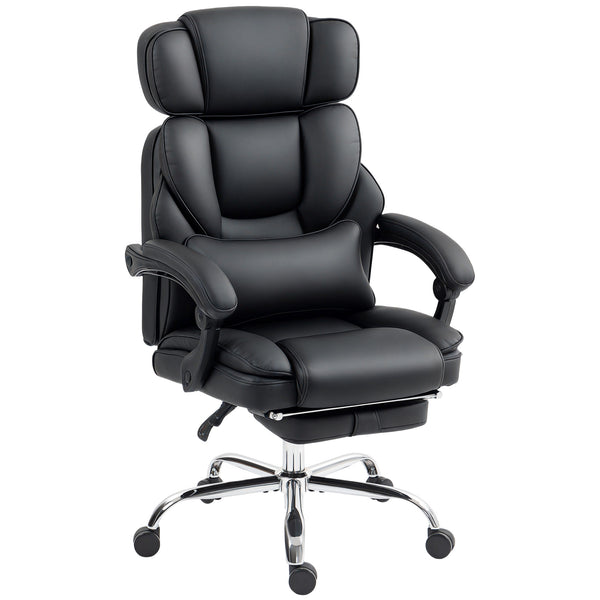 Chaise de bureau en similicuir, inclinable avec repose-pieds, appui-tête réglable, soutien lombaire, roulettes pivotantes, noir