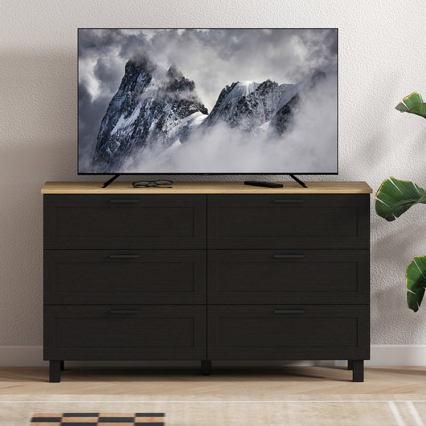 47" Wide Chest of Drawers, Modern Dresser with 6 Drawers and Wood Legs for Bedroom, Living Room, Entryway, Black