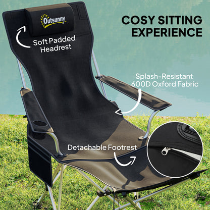 Outsunny Lot de 2 chaises de camping inclinables avec repose-pieds, chaise de camping pliante avec appui-tête, porte-gobelet, sac de rangement, noir