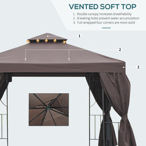 10' x 10' Patio Gazebo Outdoor, Canopy Shelter with Double-tier Roof, Pavilion Sidewalls for Garden Events, Brown