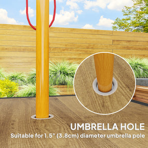 Table de jardin carrée avec trou pour parasol, marron