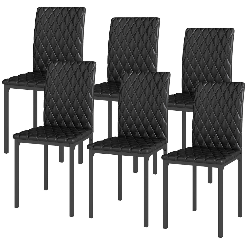 Lot de 6 chaises de salle à manger modernes, dossier haut capitonné, assise rembourrée, pieds en acier, noir