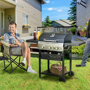 38,000 BTU propane gas barbecue with 3 main burners and 1 side burner, black