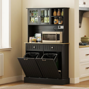 Meuble de cuisine avec station de charge et 2 placards basculant, noir
