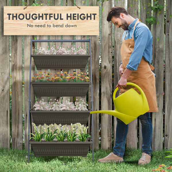 Jardinière surélevée verticale à 4 niveaux avec 4 bacs pour plantes d'extérieur, marron