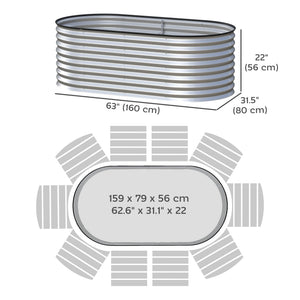 Jardinière ovale surélevée galvanisée, couleur argent