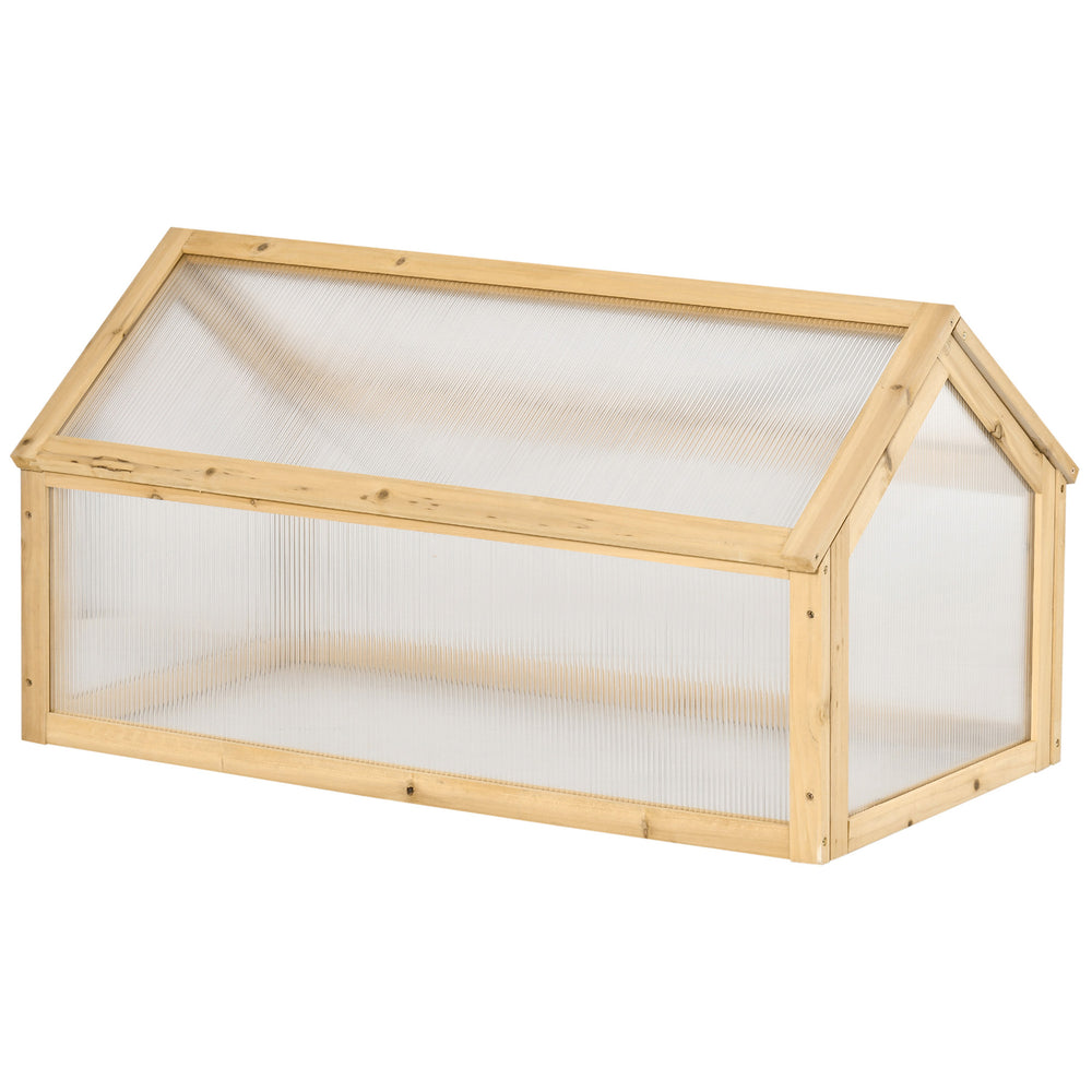 Portable raised wooden garden greenhouse with hinged lid