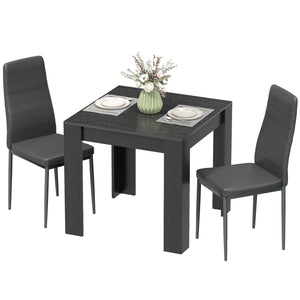 Dining Table Set for 2, Square Kitchen Table and Chairs, Dining Room Table and PU Leather Upholstered Chairs, Black