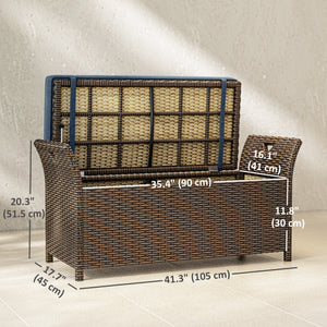 Banc de rangement extérieur 2 en 1 en osier avec poignées et coussin, bleu marine