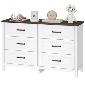Commode large avec 6 tiroirs, commode de rangement, blanc