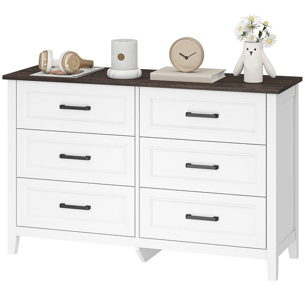 Commode large avec 6 tiroirs, commode de rangement, blanc