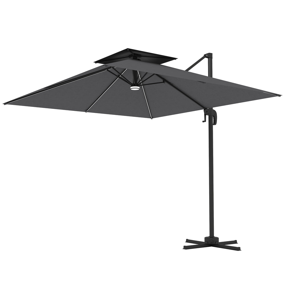 Parasol déporté de 8 pieds avec éclairage LED, gris foncé