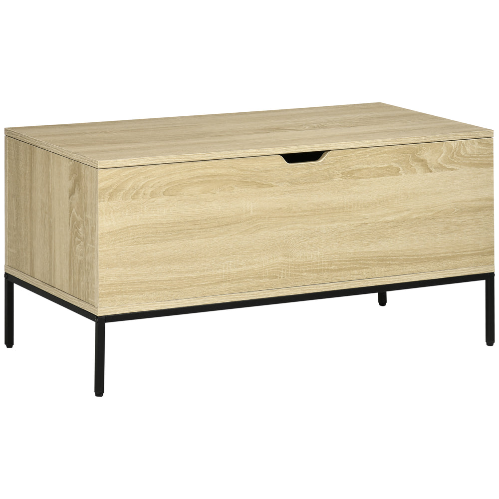Banc de rangement relevable avec charnières de sécurité et pieds en acier, naturel