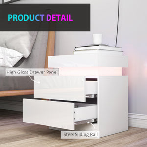 Ensemble de 2 tables de chevet avec éclairage DEL RGB, contrôle Bluetooth et 2 tiroirs – Blanc