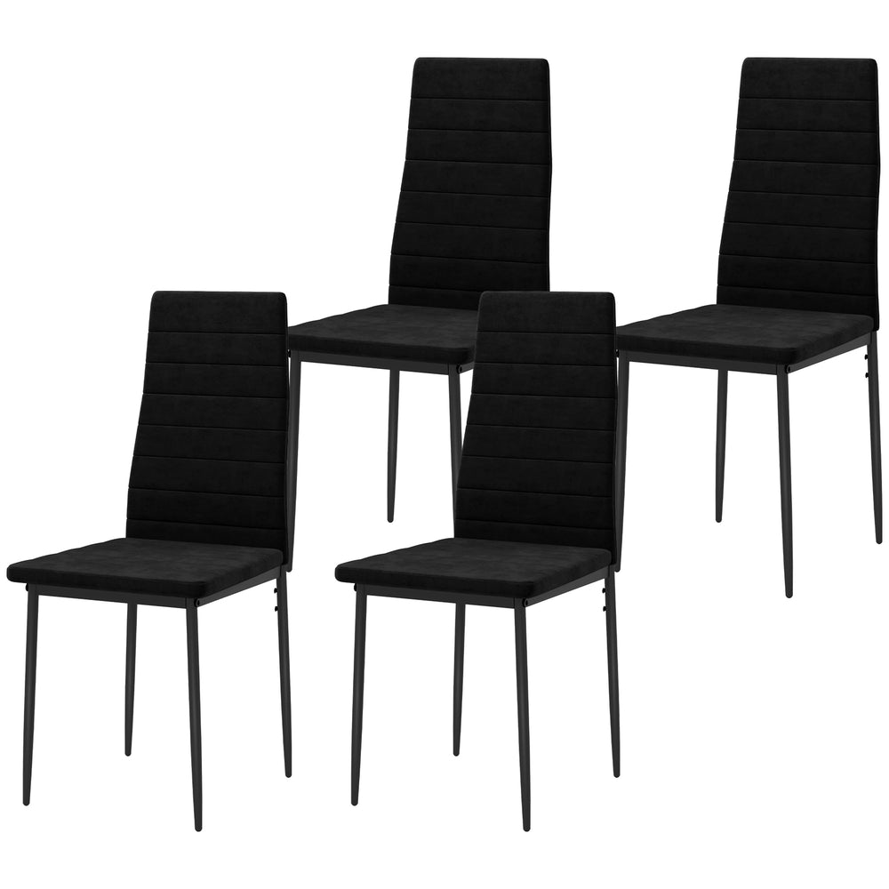 Set of 4 modern chairs with high padded backrest and metal legs, black