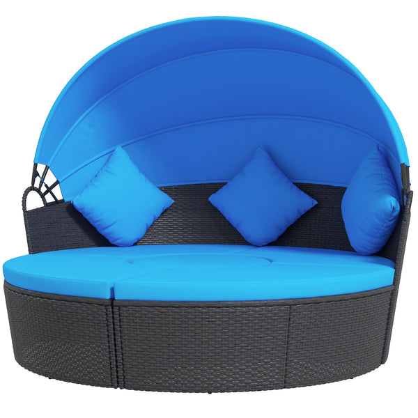 4-piece sofa bed with retractable canopy, blue