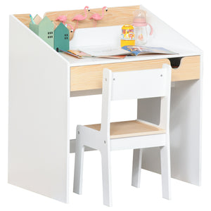 2-Piece Desk and Chair Set with Sliding Storage Drawer, White