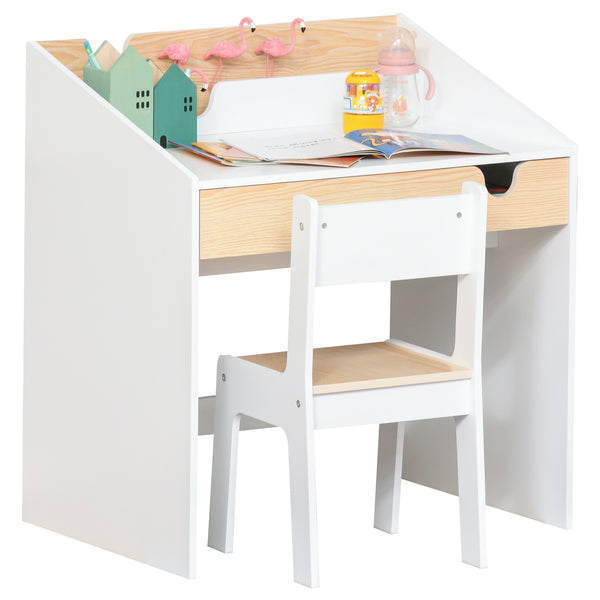 2-Piece Desk and Chair Set with Sliding Storage Drawer, White