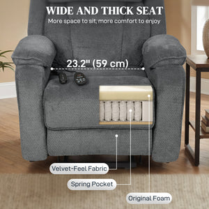 Power Recliner Chair with Massage, Electric Lift Chair for Elderly with Side Pockets, 2 Memory Positions, Remote, Grey