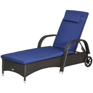 Chaise longue avec appui-tête et dossier réglable sur 5 positions, bleu marine