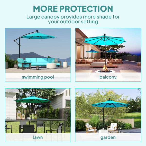 Parasol déporté de 10 pieds avec éclairage solaire et angle réglable, turquoise
