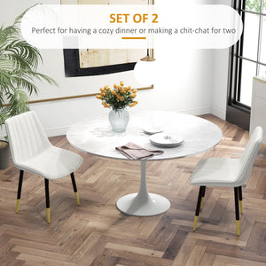 Set of 2 chairs with faux leather upholstery and steel legs, cream color