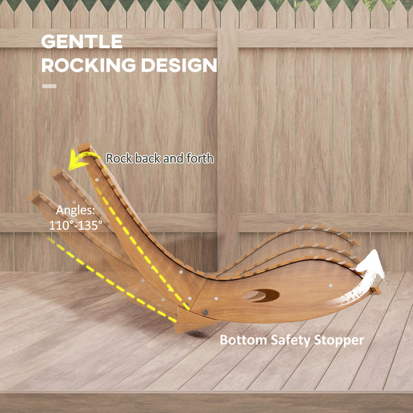 Outdoor Rocking Chair w/ Slatted Seat, Wooden Rocking Chair, 51.2" x 23.6" x 23.6", Light Brown