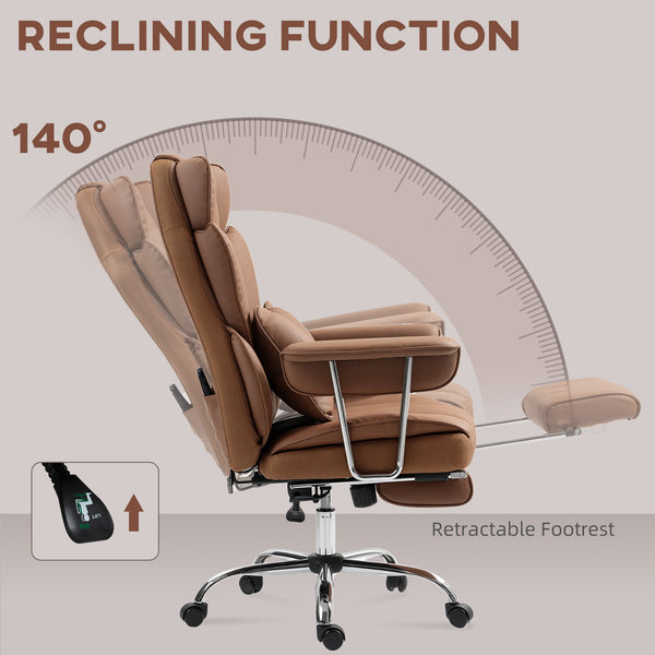 Fauteuil de bureau massant avec vibration à 6 points, repose-pieds et soutien lombaire, marron