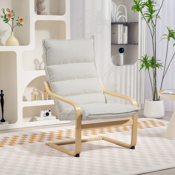 Fauteuil d'appoint en tissu et bois de bouleau avec pieds et accoudoirs incurvés, blanc crème