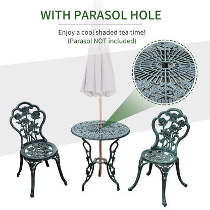 Outsunny Ensemble table et chaises de bistrot de patio 3 pièces Vert antique