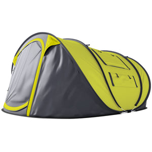 Tente de camping 4 personnes, montage instantané facile avec portes, fenêtres et sac de transport, jaune