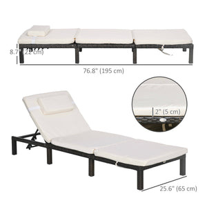 Chaise longue de patio avec dossier réglable sur 5 niveaux, appui-tête, blanc crème