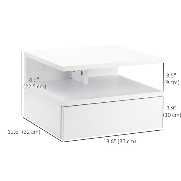 Lot de 2 tables de chevet flottantes avec tiroir et étagère, blanc