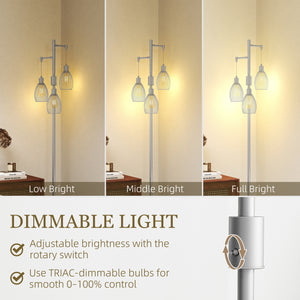 Lampadaire industriel avec 3 abat-jour suspendus, argent