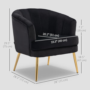 Fauteuil d'appoint moderne en tissu avec pieds en métal doré, noir