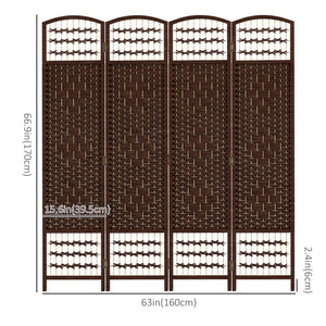 Cloison de séparation pliable 4 panneaux en fibre ondulée, marron