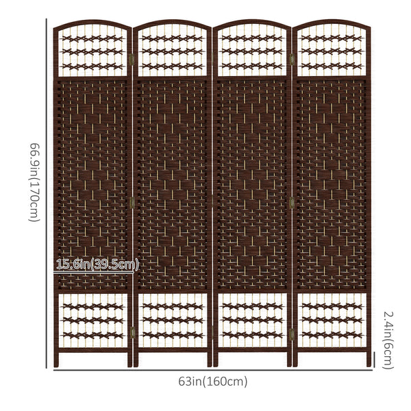 Cloison de séparation pliable 4 panneaux en fibre ondulée, marron
