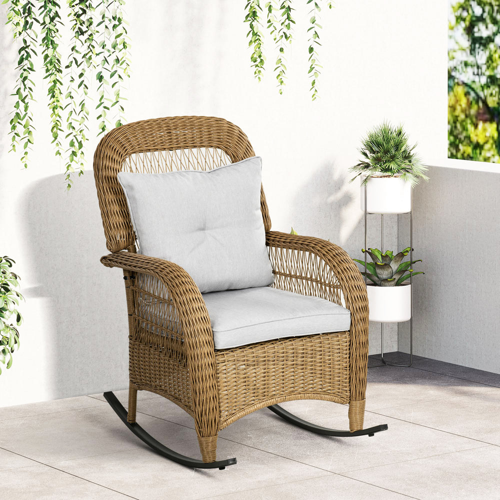 Fauteuil berçant en rotin avec coussin, gris clair