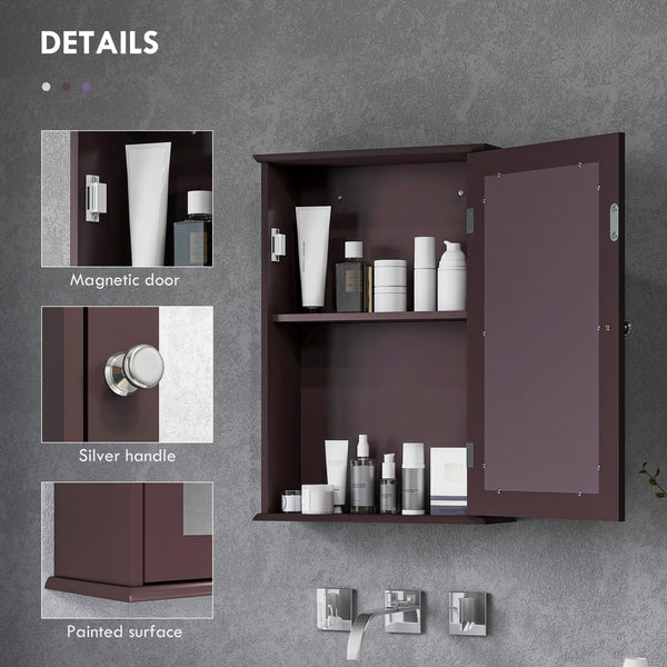 Armoire pharmacie murale avec porte et étagères, marron foncé