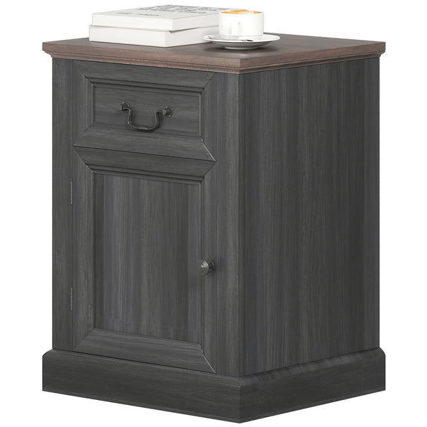 Set of 2 side tables with drawer and cupboard, black.