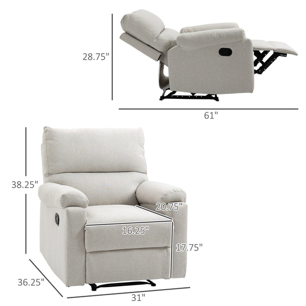 Fauteuil inclinable manuel avec repose-pieds et assise rembourrée, blanc crème