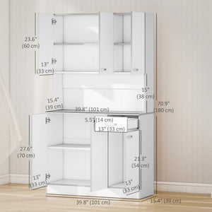 71" Free-standing Buffet/Sideboard with Storage Cabinets, Drawer, Open Space, and Microwave Stand, White
