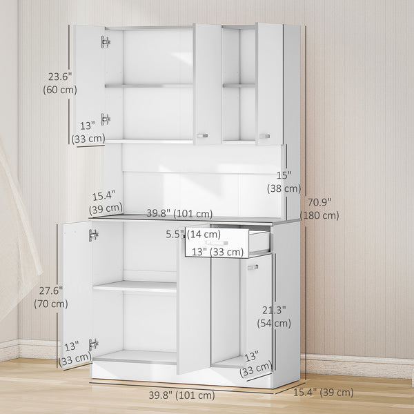 71" Free-standing Buffet/Sideboard with Storage Cabinets, Drawer, Open Space, and Microwave Stand, White