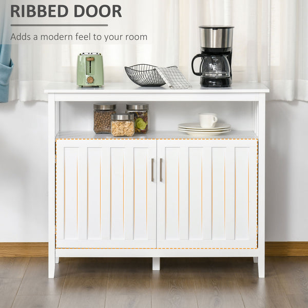 Buffet/meuble de rangement avec 2 portes et étagères réglables pour cuisine et salle à manger, blanc