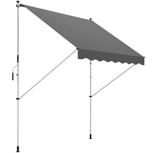 10x5ft Manual Retractable Awning, Patio Sun Shade Canopy Shelter with 5.6-9.2ft Support Pole, Water Resistant UV Protector, for Window, Door, Porch, Deck, Grey