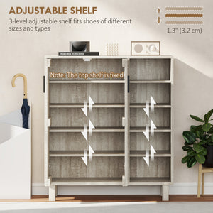 Rangement à chaussures avec double porte et étagères ouvertes, 17 paires, gris clair