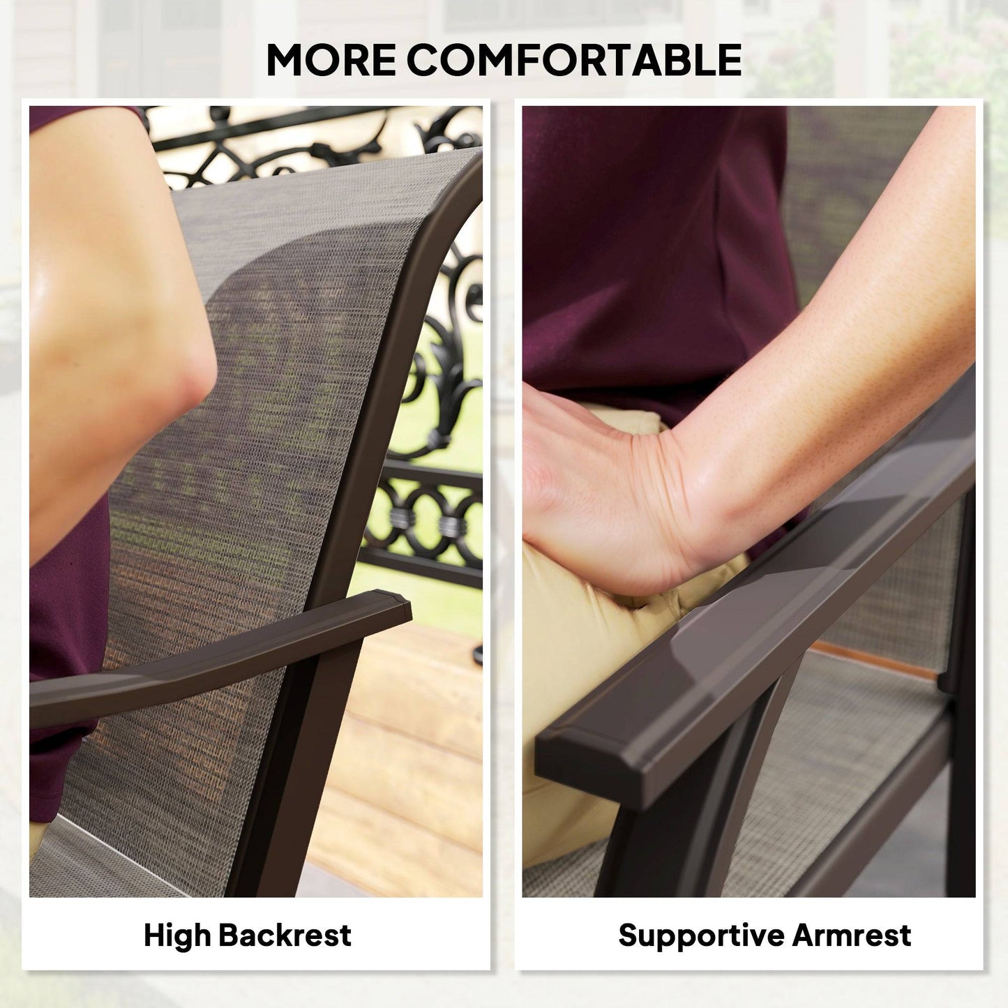 Lot de 2 chaises de patio avec accoudoirs et dossier haut, marron